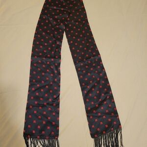 Black Silk Fringe Scarf with Red R Initial